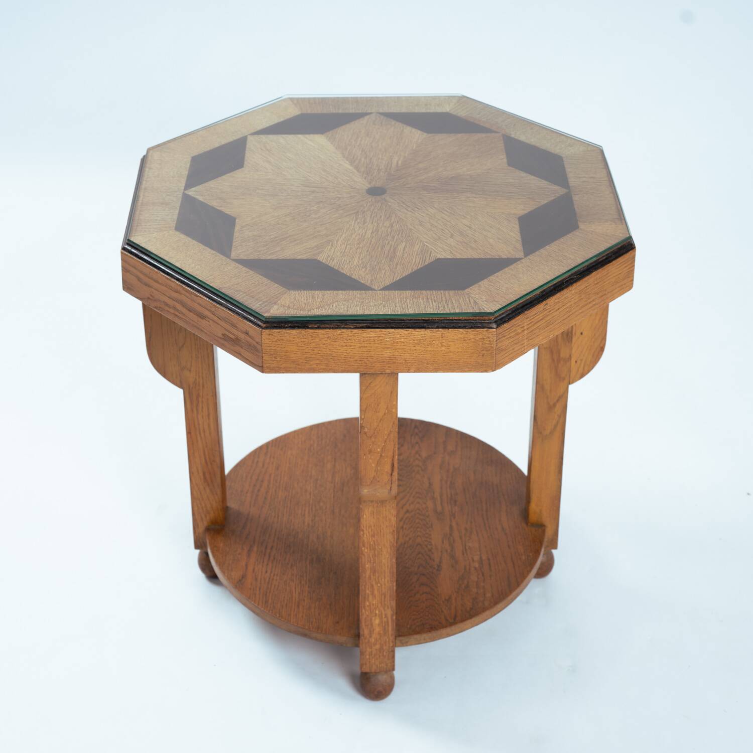 Dutch Art Deco octagonal sidetable in oak and ebony, 1920s