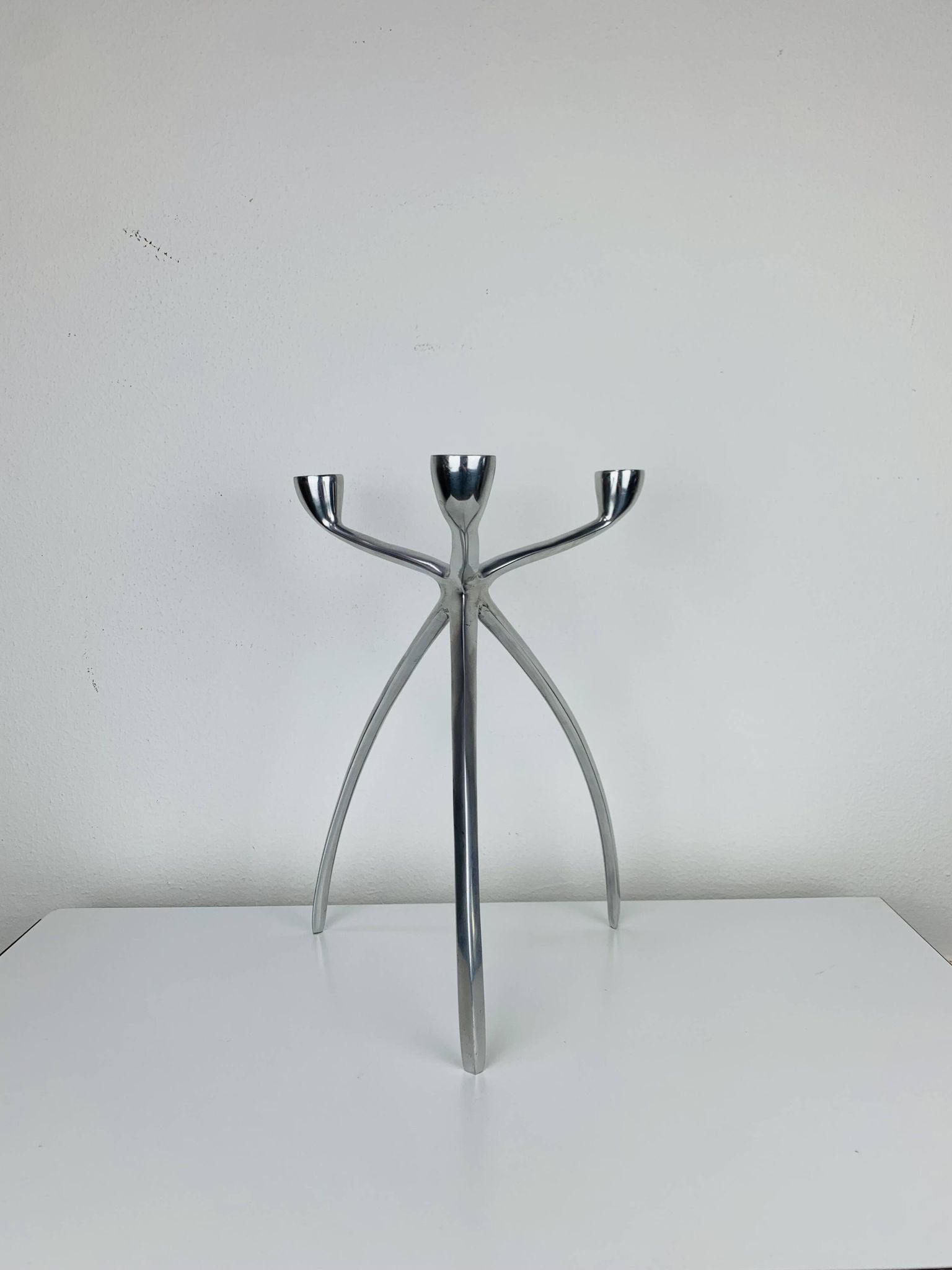 Space Age tripod candle holder by De Bijenkorf in aluminum, 1970s
