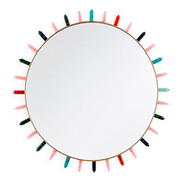 Miroir rond contemporain avec des pierres semi-précieuses multicolores par L.A.stud