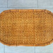 Table basse vintage bambou et osier tressé