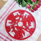 Red cast iron table mat, cherry décor