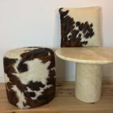 Pouf and cow cushion, leather