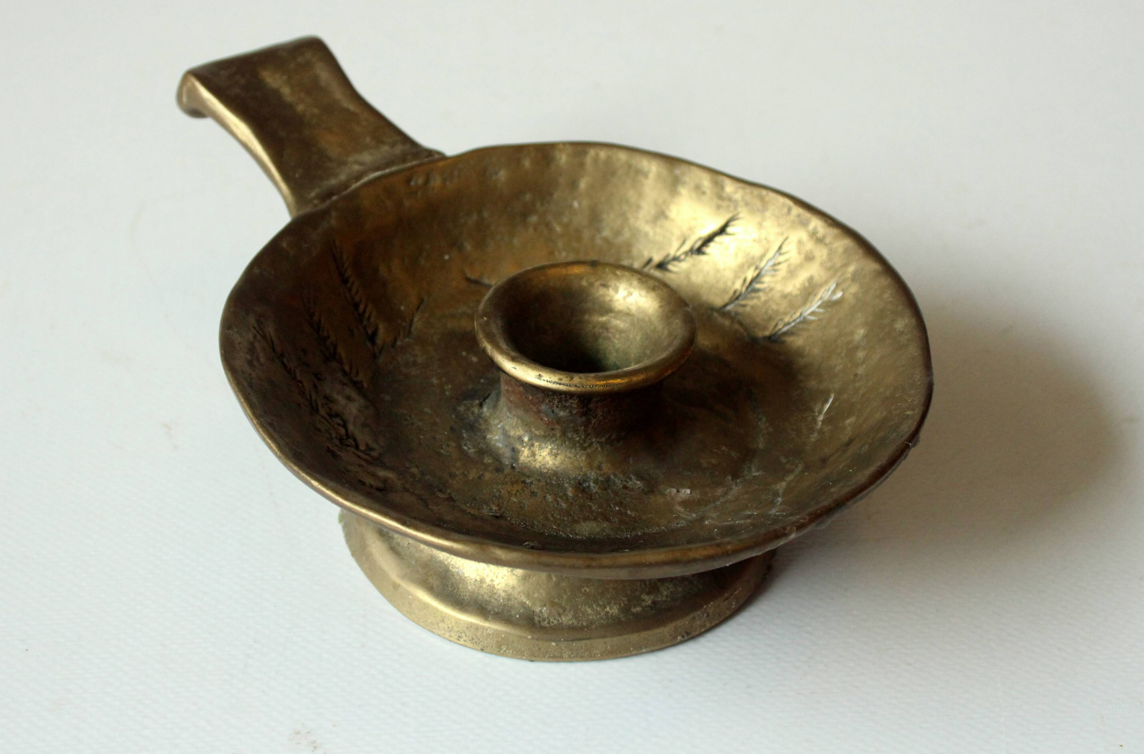 Handmade brutalist heavy brass candle stick - Vintage