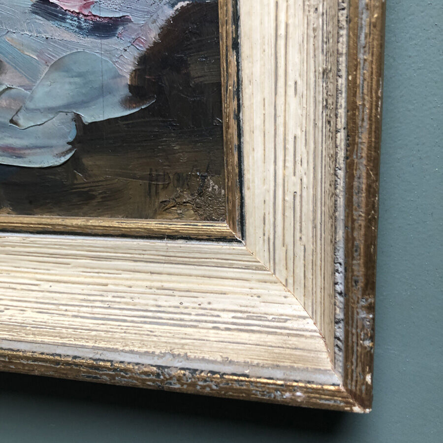 Old painting "Peonies" signed H.Dow