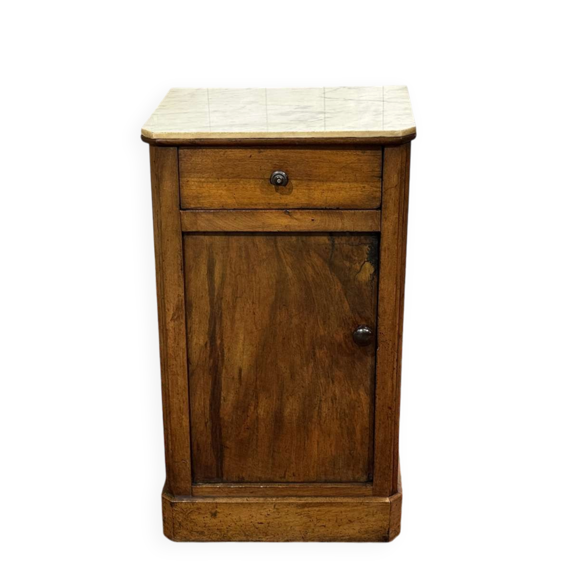 Nightstand in walnut with a white marble top, 19th century.