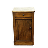 Nightstand in walnut with a white marble top, 19th century.