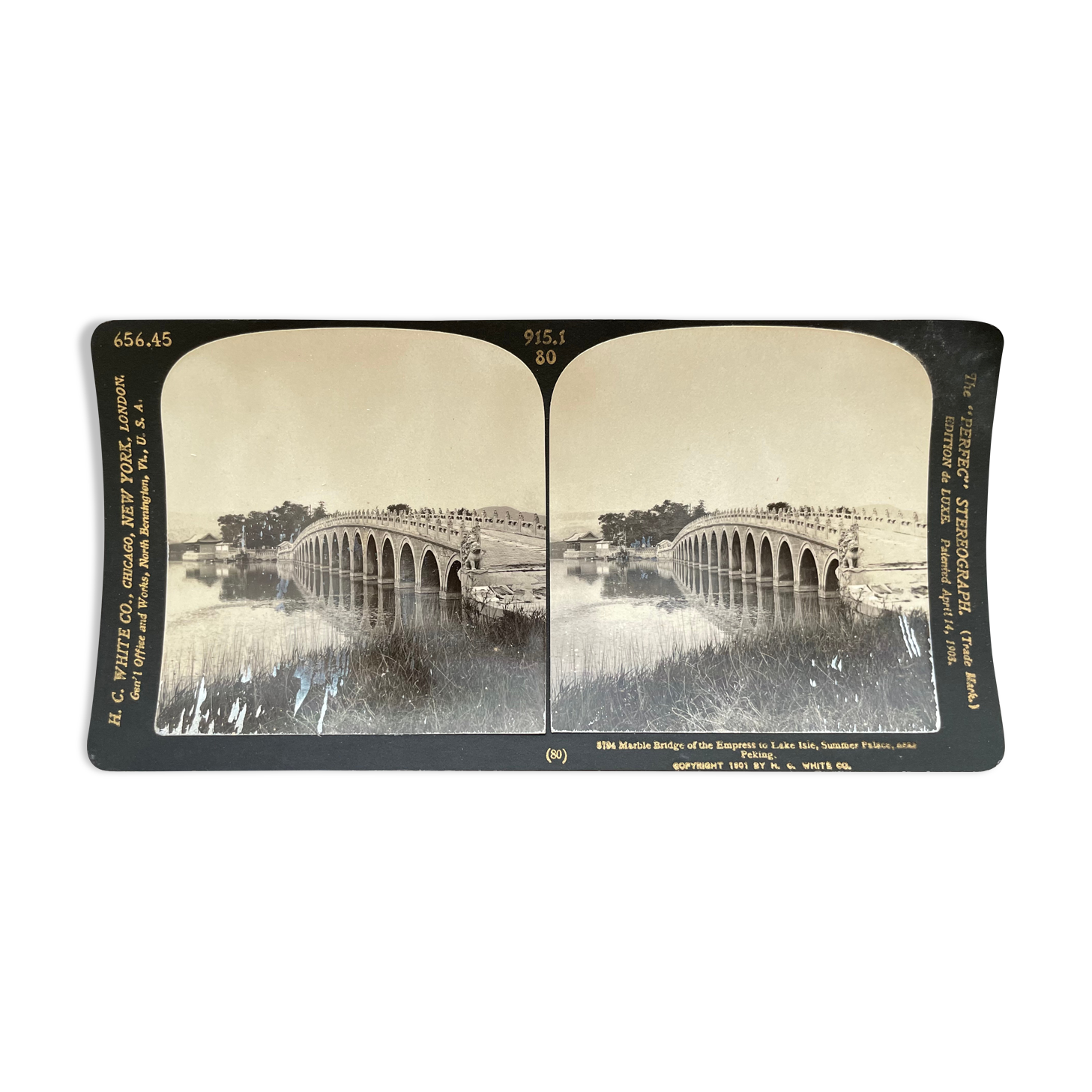 Old photography stereo, stereograph, luxury albumine 1903 marble bridge of the Empress, China