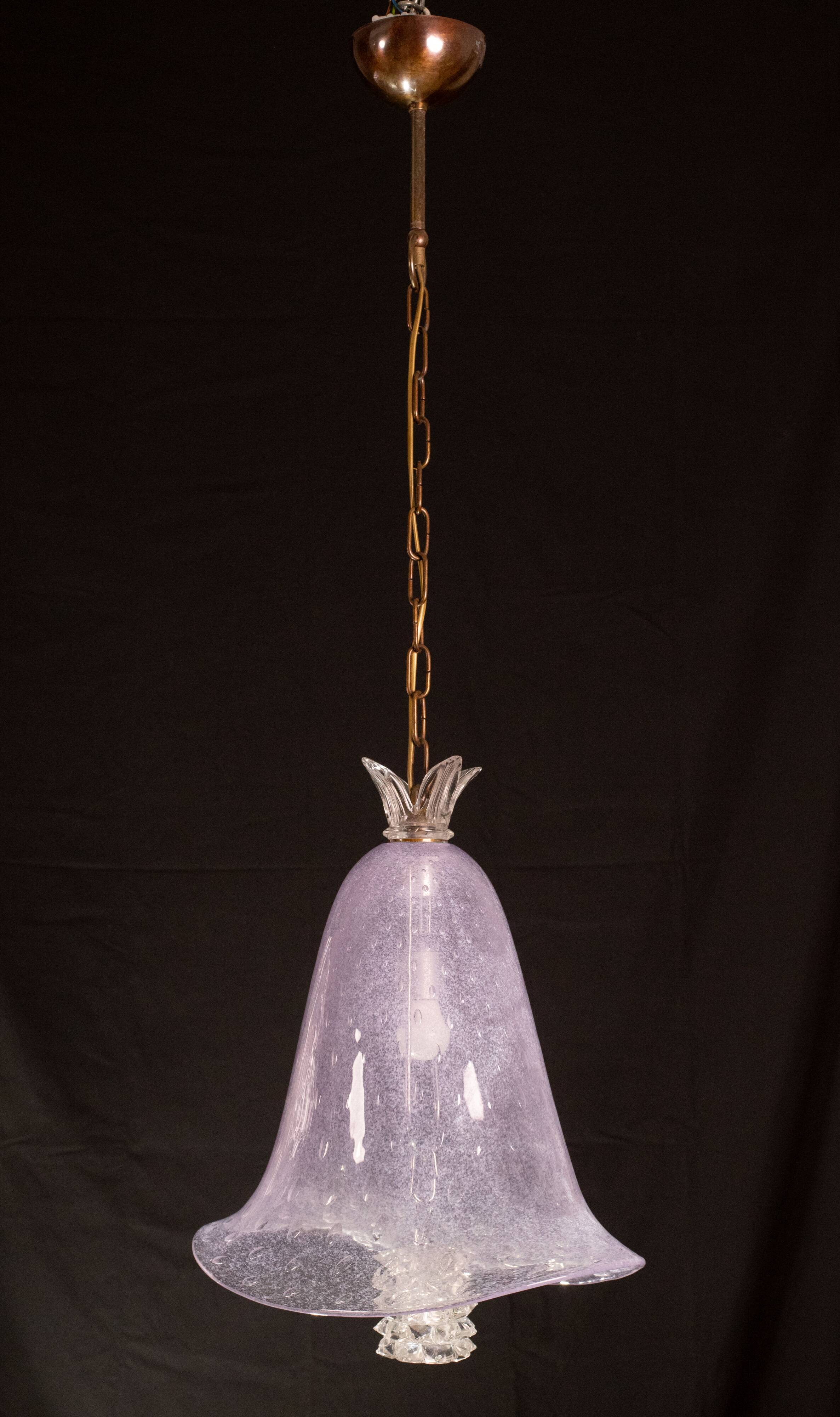 Elegant Barovier e Toso Lantern in Bubble Glass with a Rostrato glass element