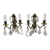 Pair of bronze and crystal sconces 2 lights