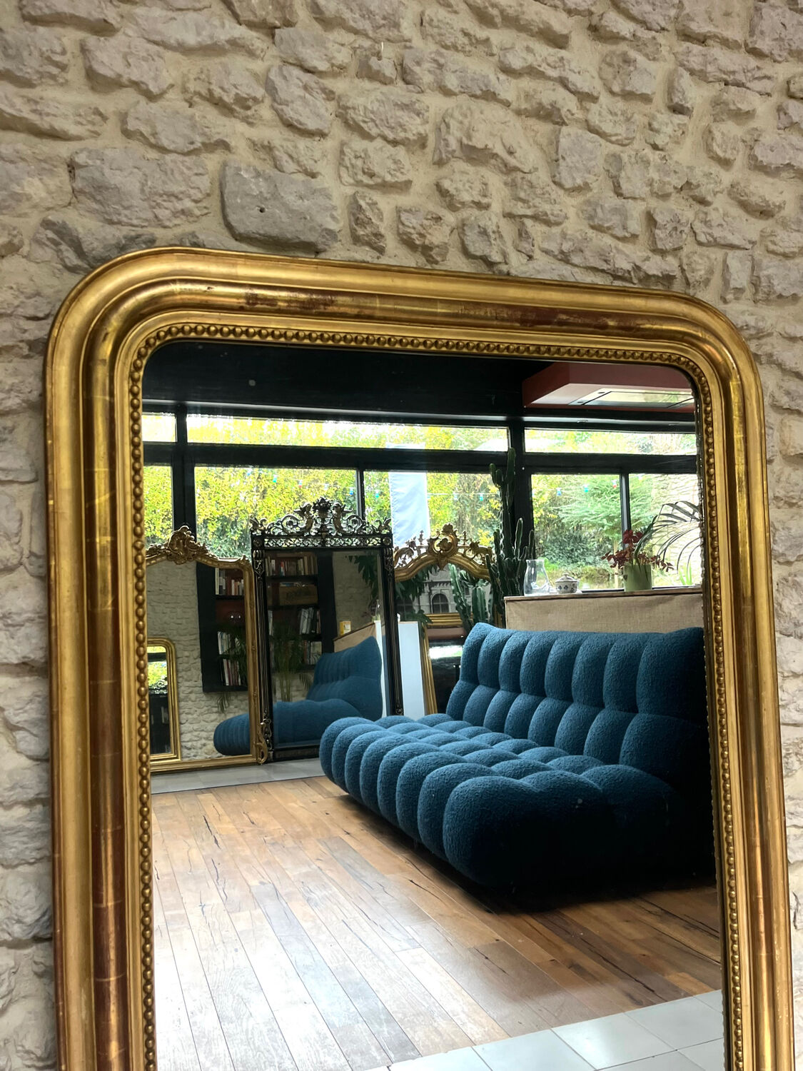 Antique mirror 145/102cm Louis-Philippe gilded with gold leaf