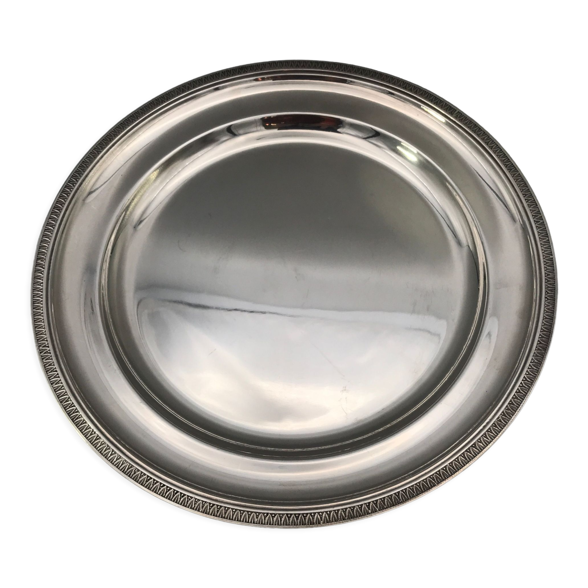 Round silver metal outline water leaf decoration, Félix Frères Goldsmith