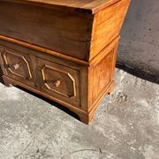 Old wooden baker's chest with storage drawers