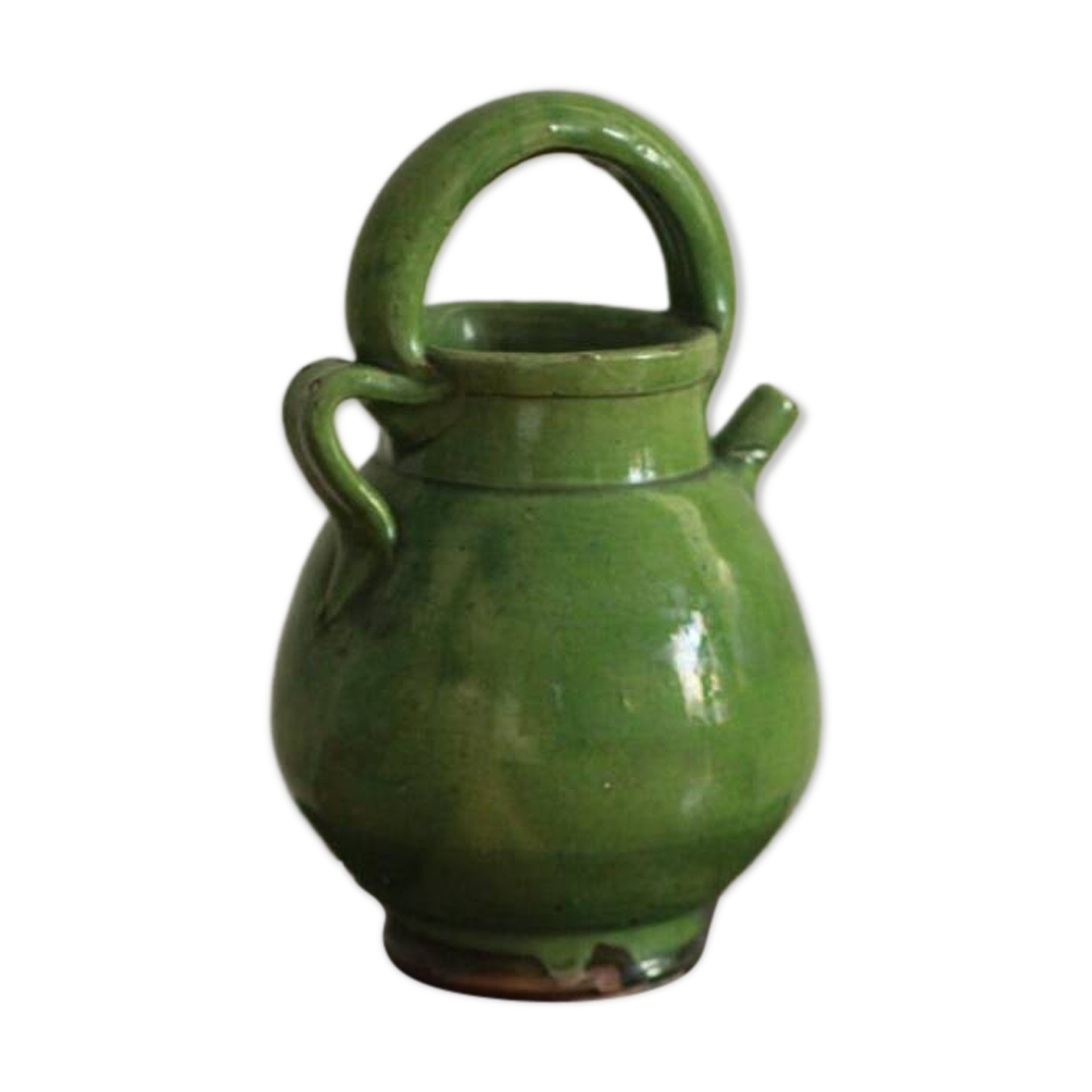 Old ceramic enamelled pitcher vase