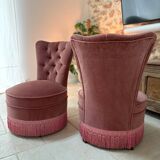 Paire de fauteuils en velours rose