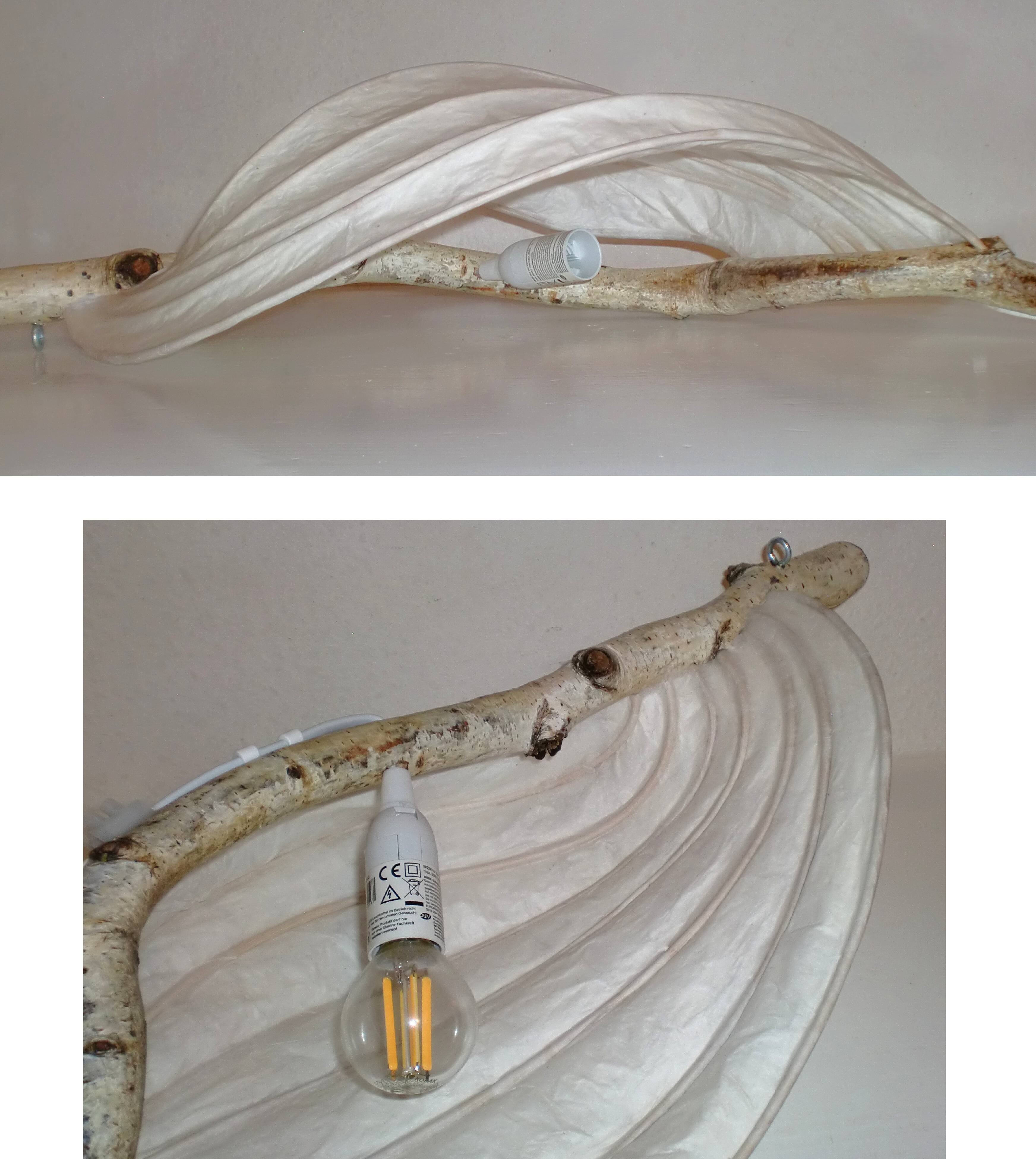 Lampe murale décorative Organic Light Sculpture, branche de bouleau et papier