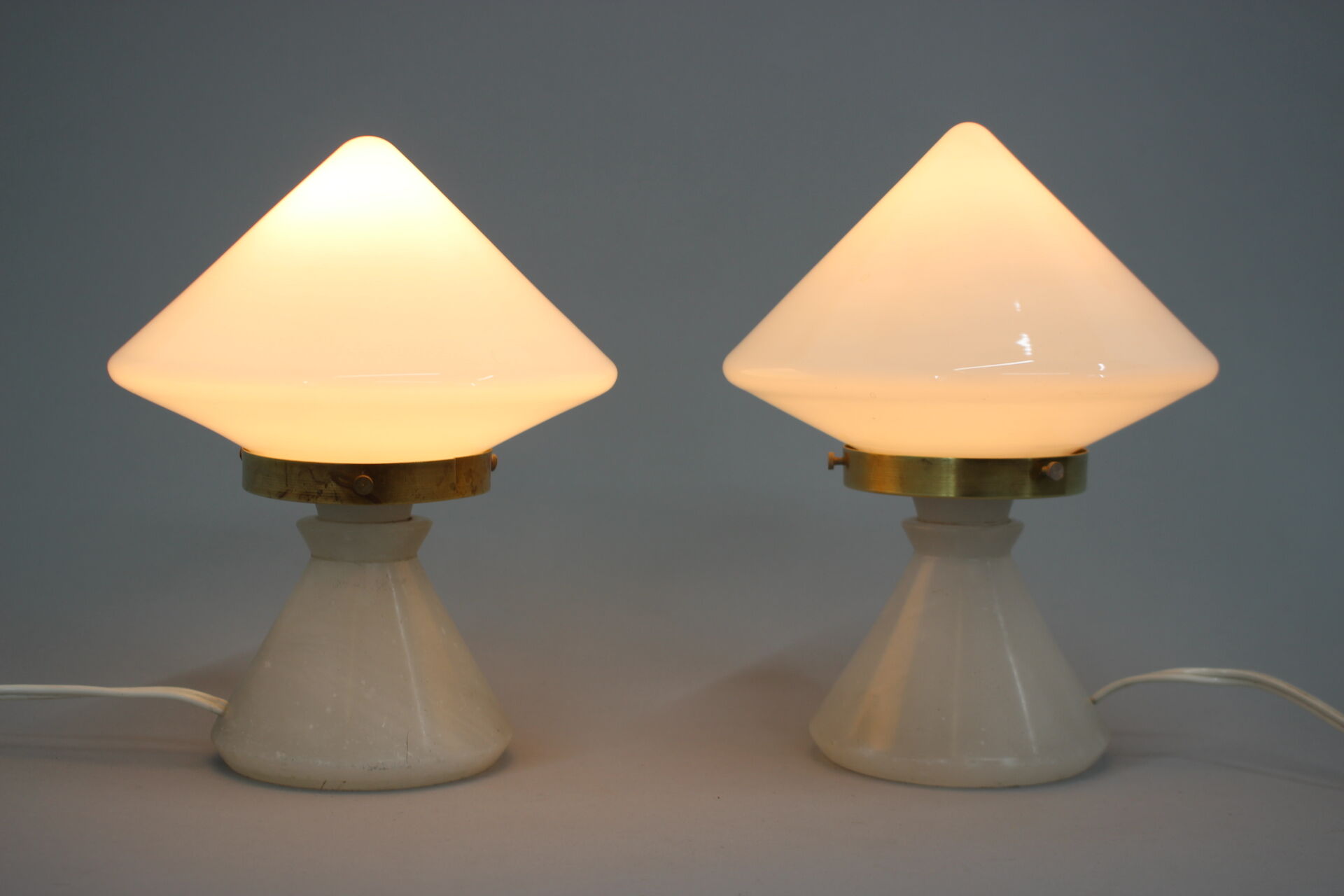 1940s pair of unique art deco table lamps with alabaster base ,czechoslovakia