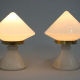 1940s pair of unique art deco table lamps with alabaster base ,czechoslovakia