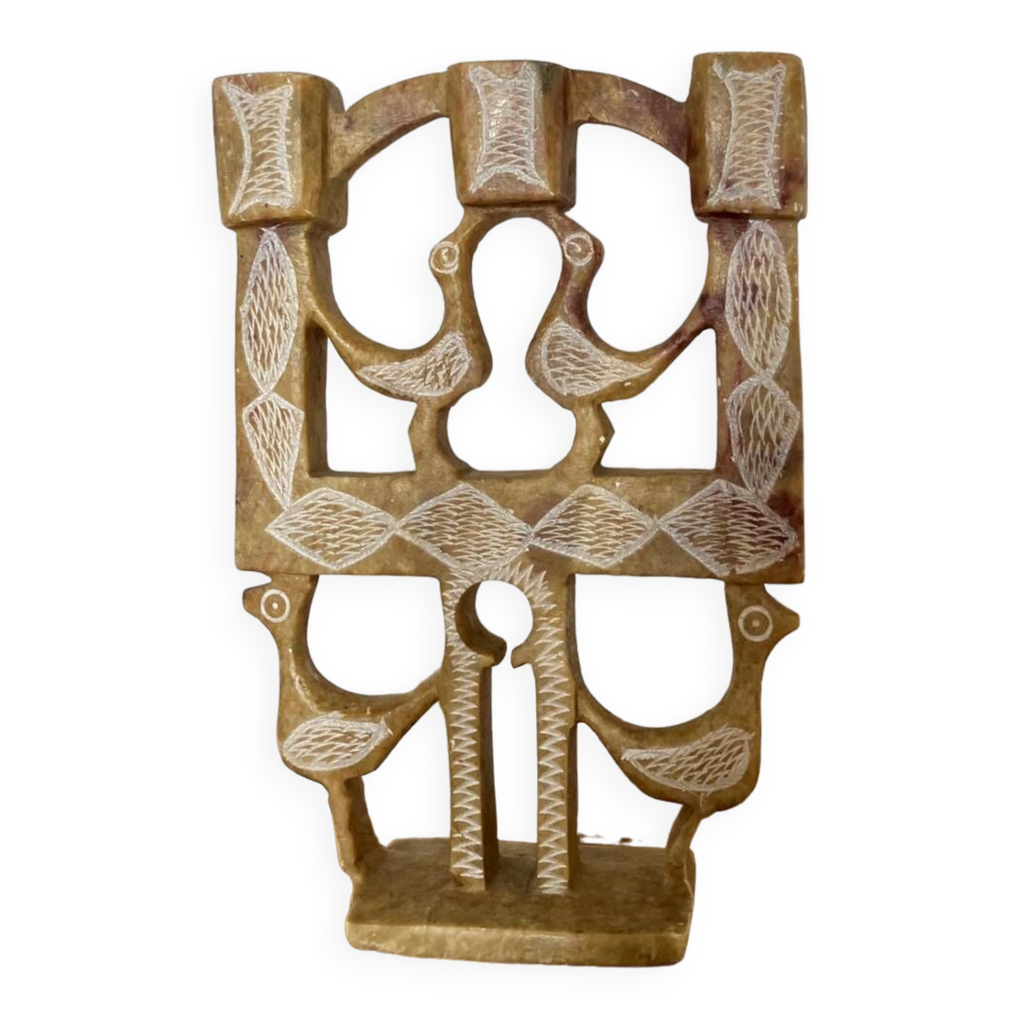 Vintage stone folk art candle holder