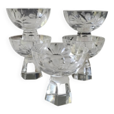 Lot of 5 Small Digestif/Liqueur Glasses. Cut Bohemian crystal. Floral.