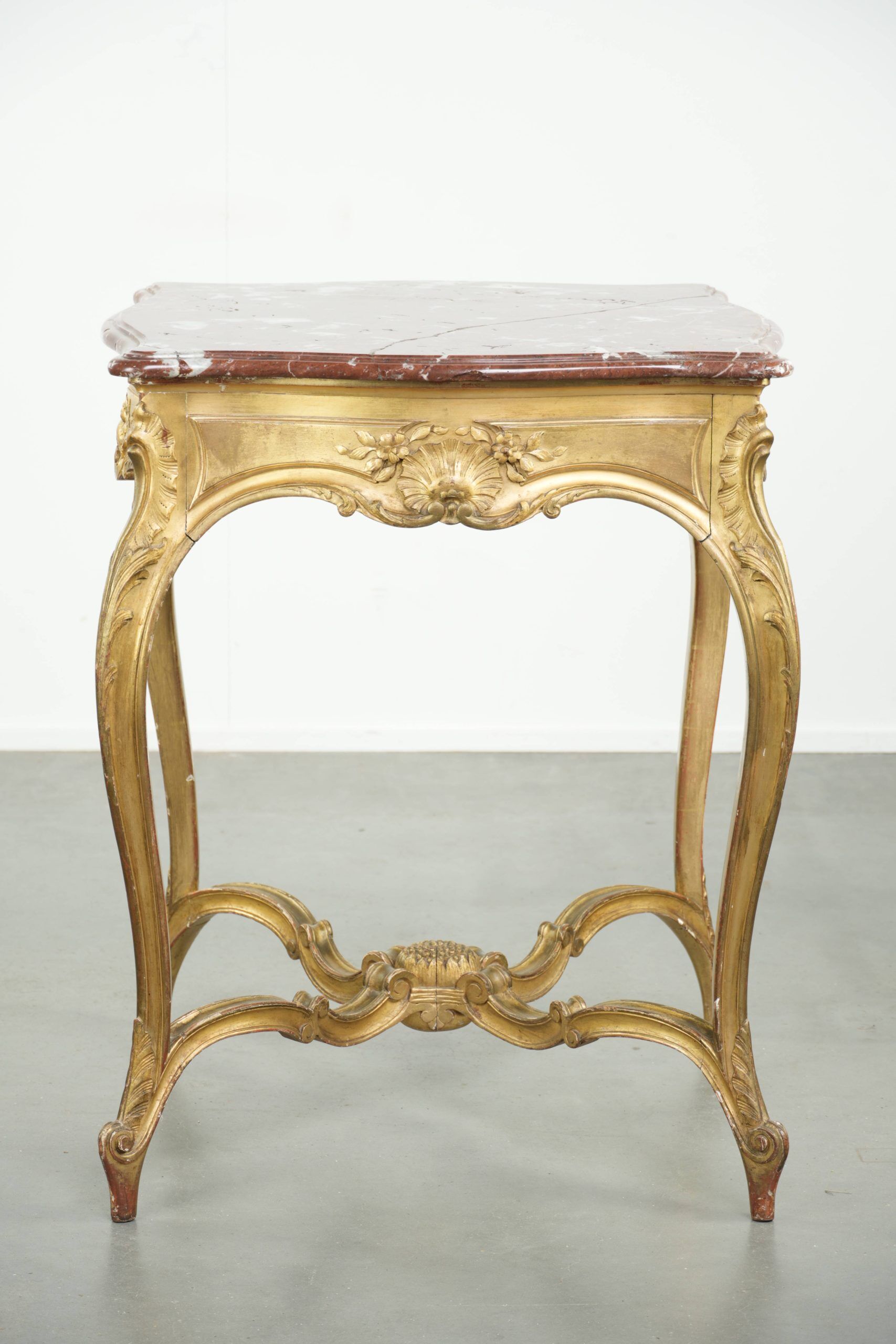 Antique French side table with marble tabletop from the 19th century