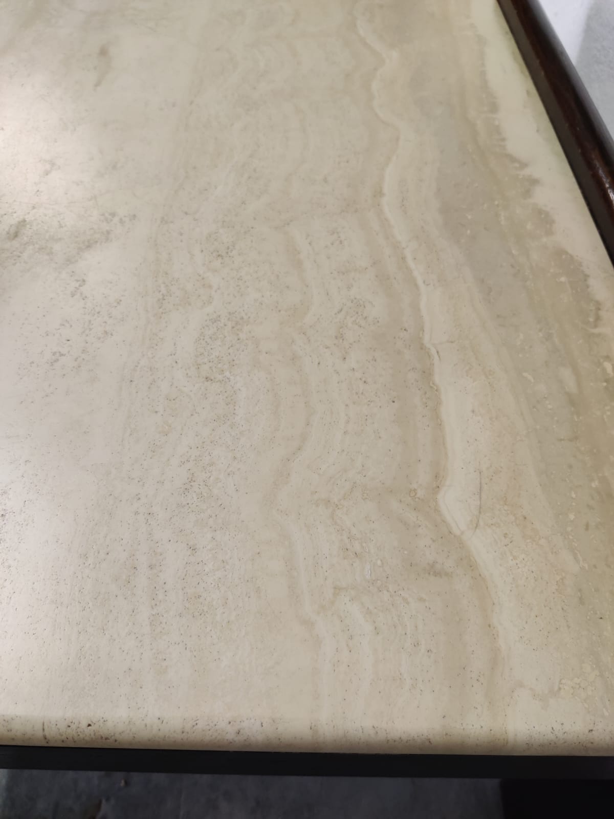 Vintage coffee table wood and travertine