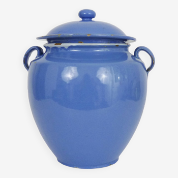 Rare jar with glazed blue confit, southwestern France. Conservation jar. Pyrenees XIXth