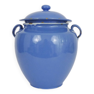 Rare jar with glazed blue confit, southwestern France. Conservation jar. Pyrenees XIXth