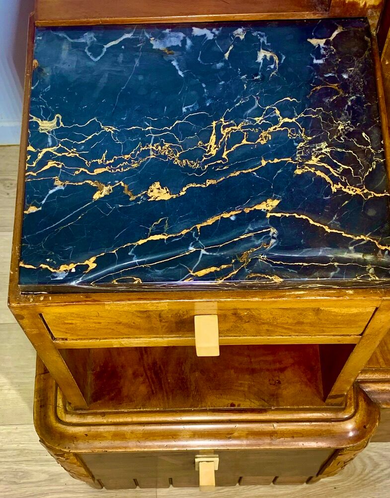 Dressing table art deco 1920 walnut magnifying glass portor marble