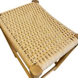 Solid wood stool with hand-woven seat