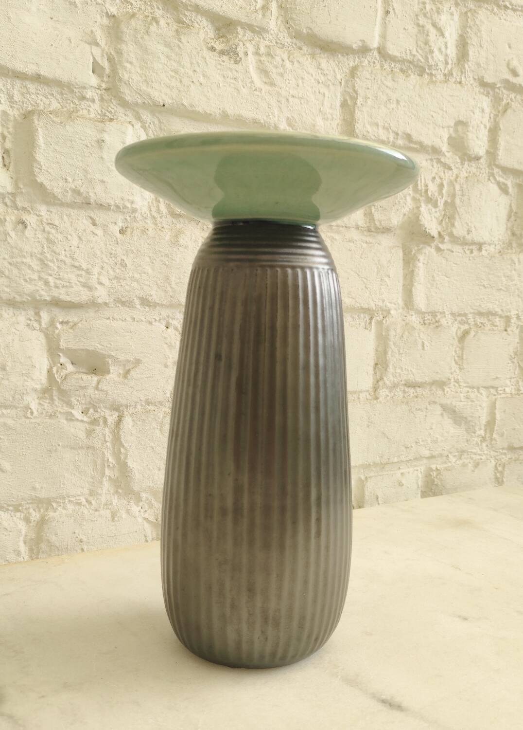 Vintage architectural vase in two-tone ceramic