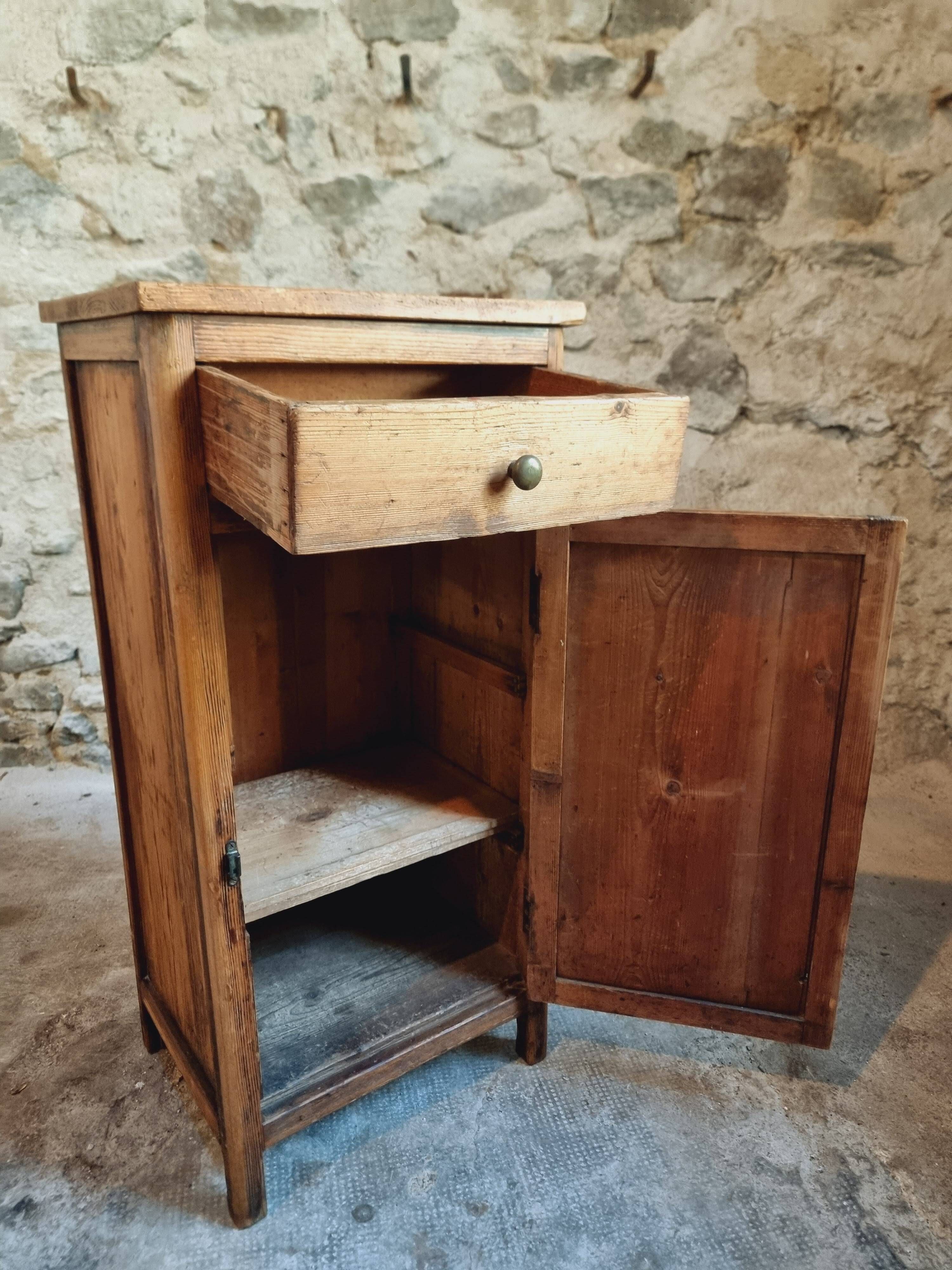 Small vintage pine storage cabinet – Antique French workshop furniture