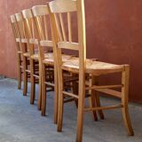 Set of 5 rustic straw chairs