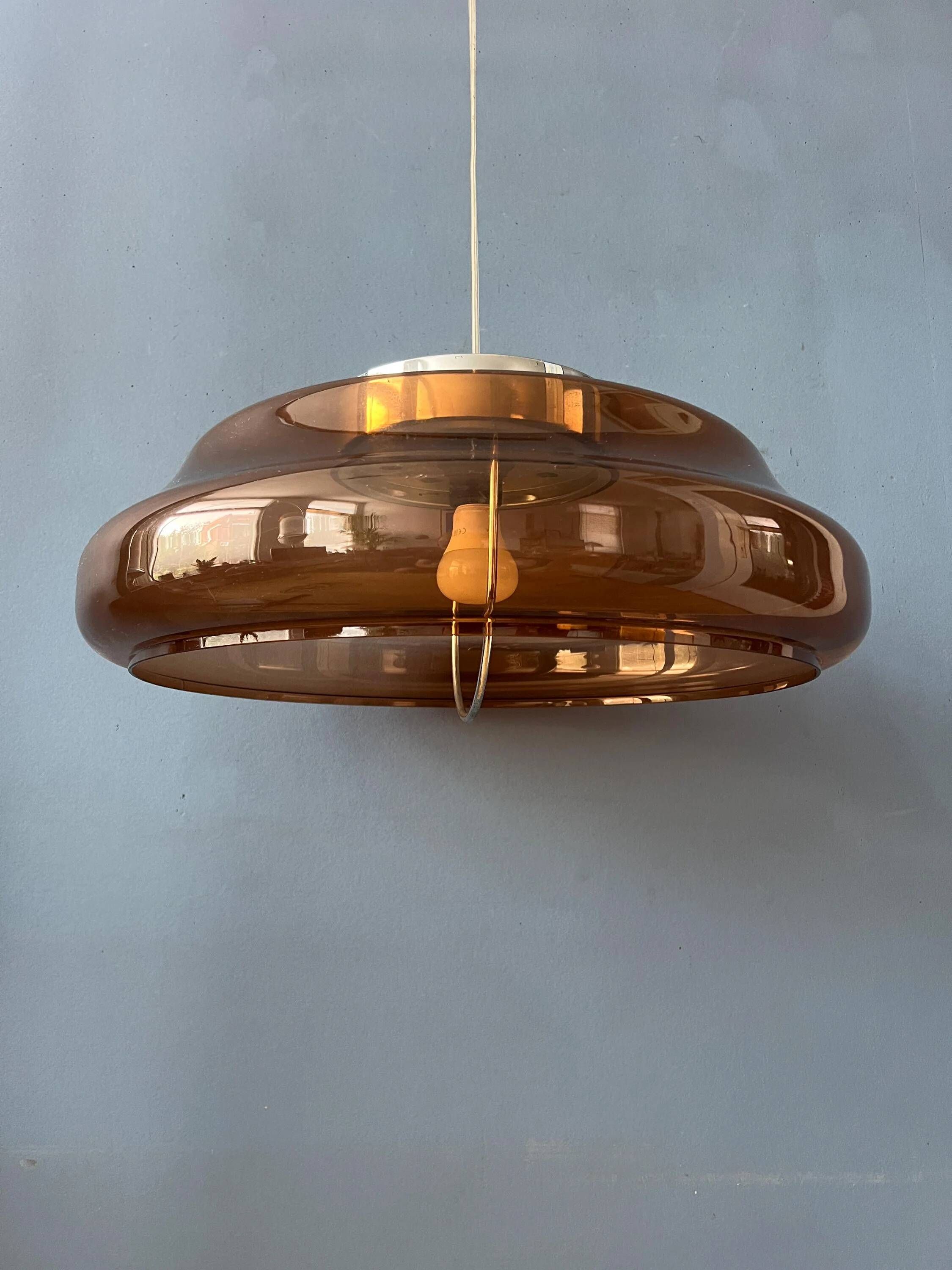 Suspension Space Age UFO en plexiglas orange/marron