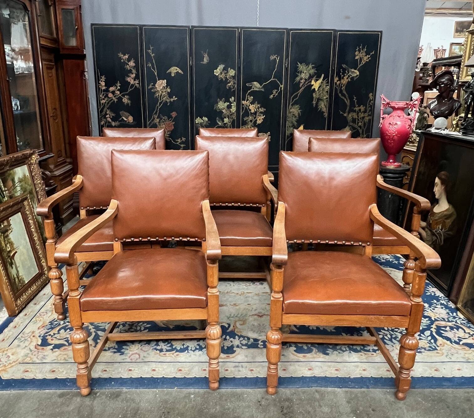 Set of 8 Renaissance-style armchairs.