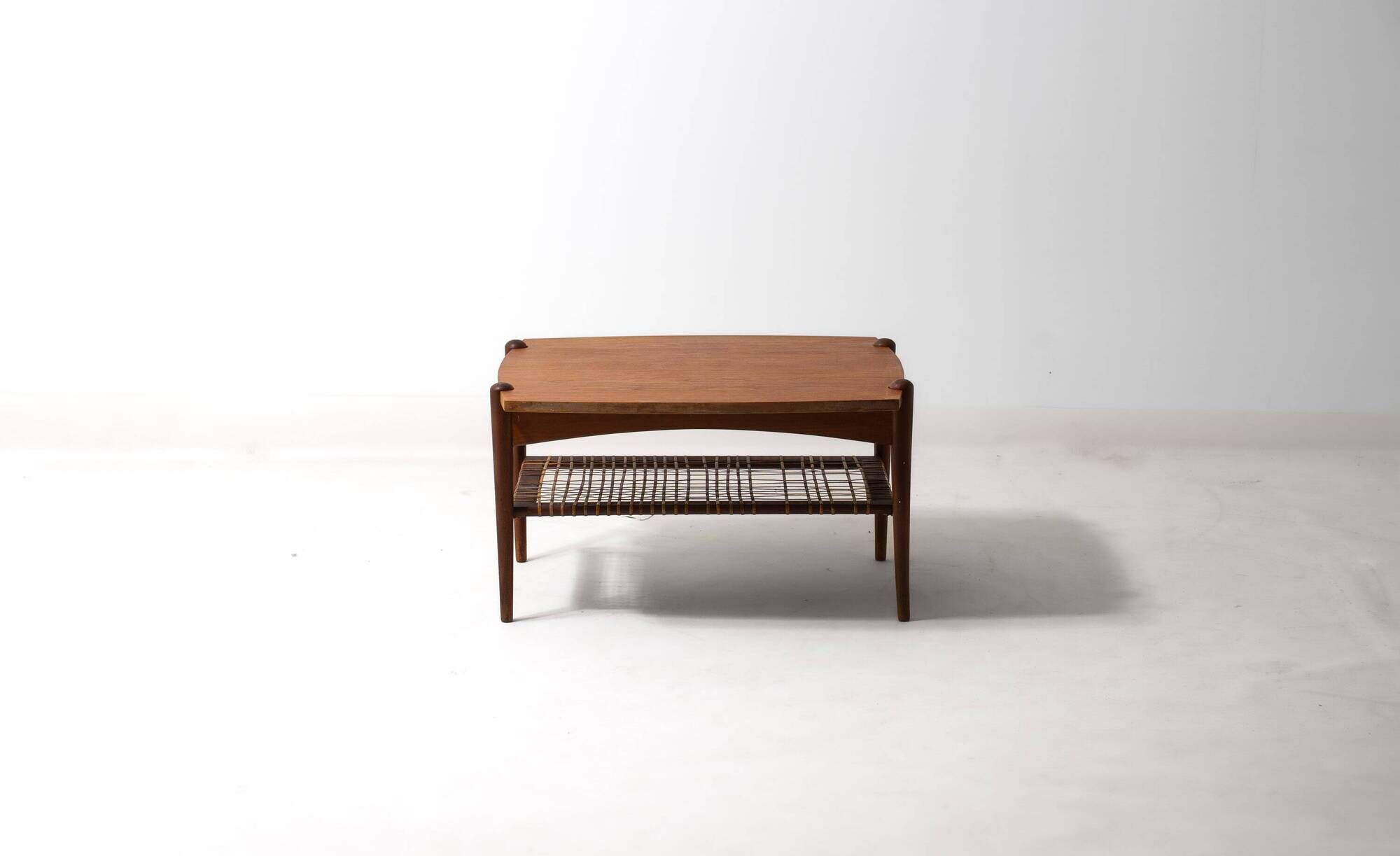 Vintage webbing coffee table in teak, 1960s