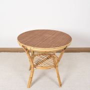Old round rattan table, vintage from the 70s - 80s. Small table, or side table.