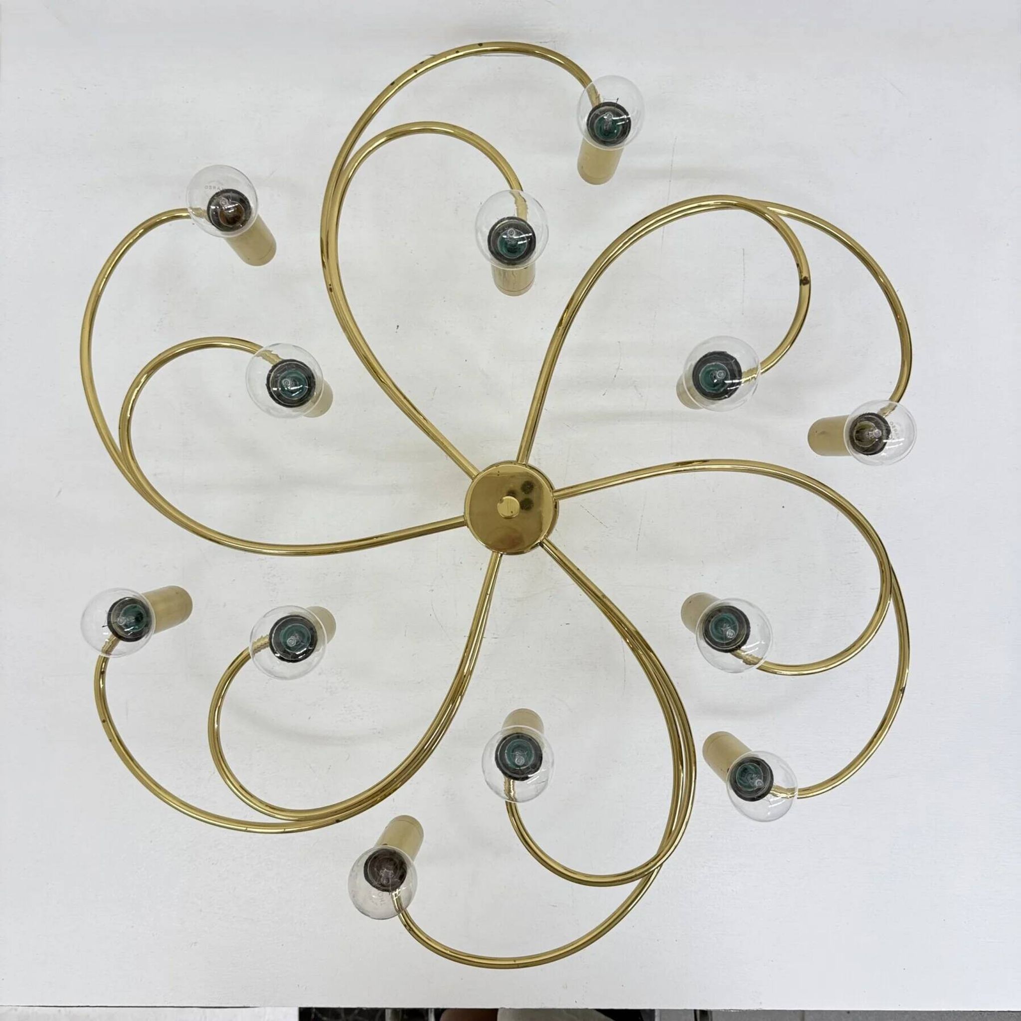 Leola sculptural brass 12-light ceiling or wall flush mount, 1970s