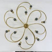 Leola sculptural brass 12-light ceiling or wall flush mount, 1970s