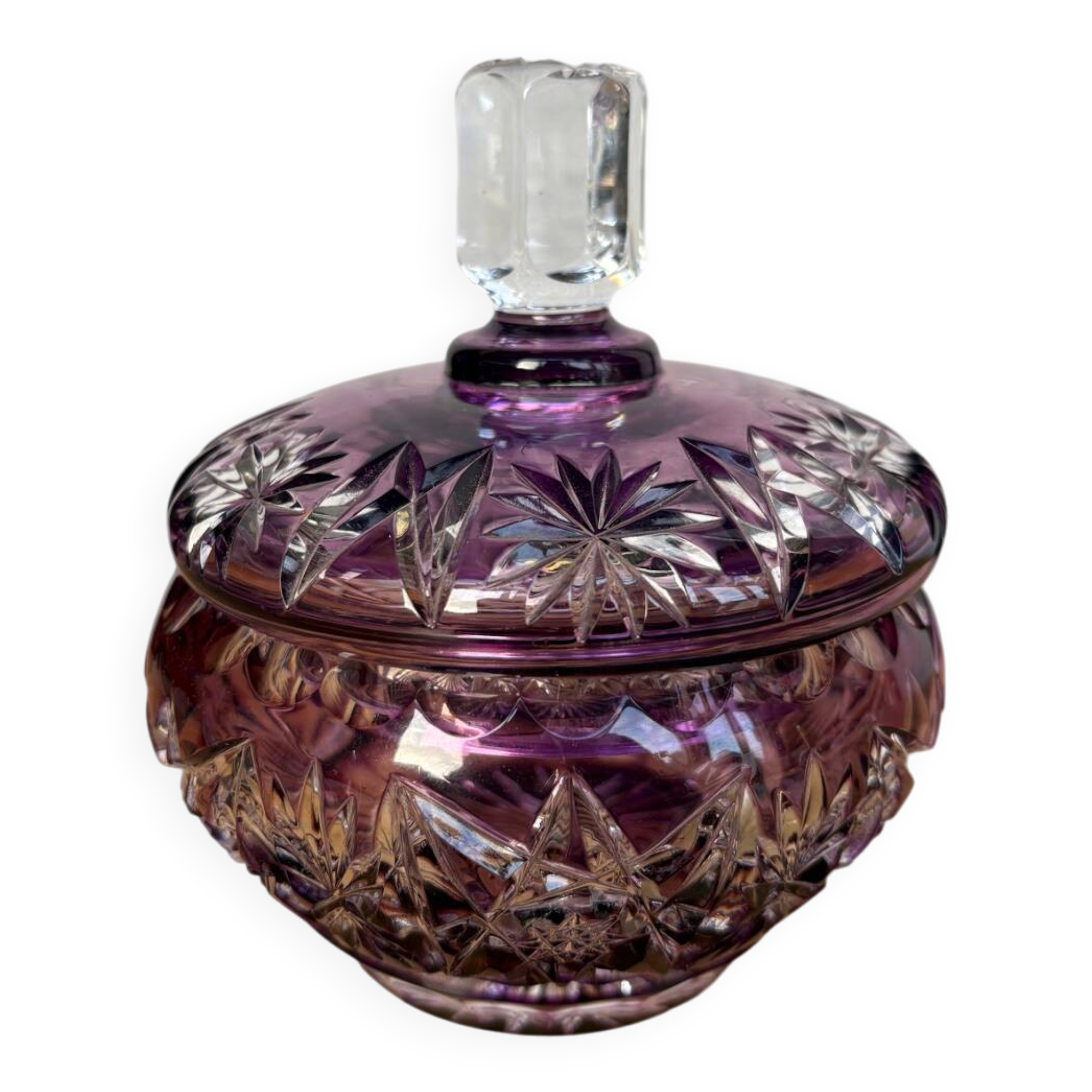 Amethyst cut Bohemian crystal bonbonnière – 20th century