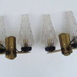 2 anciennes double appliques verre & laiton années 50/60