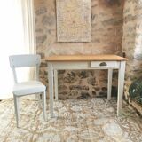 Small table, desk and its patinated chair