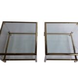 Set of 2 side tables in acrylic glass and brass, France, 1970s