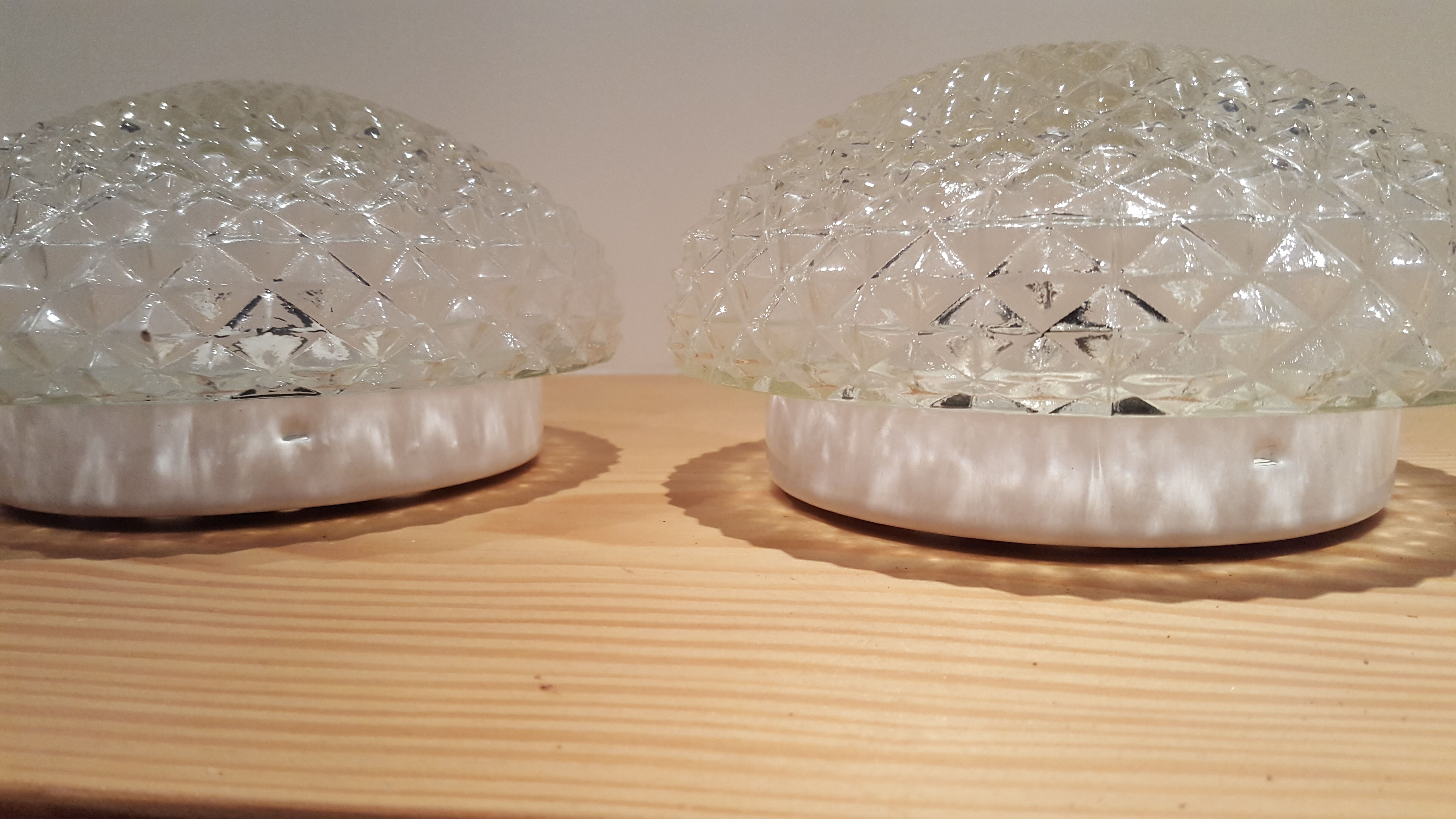 Pair of ceiling in cast glass