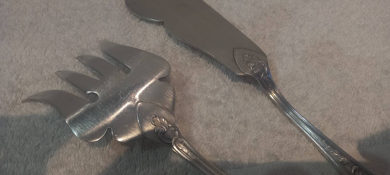 2-piece fish serving set, silver plated metal, goldsmith Ercuis LXV 29