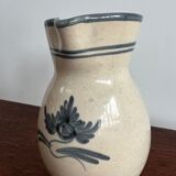 Off-white glossy ceramic decanter, hand-painted gray blue patterns H:20cm