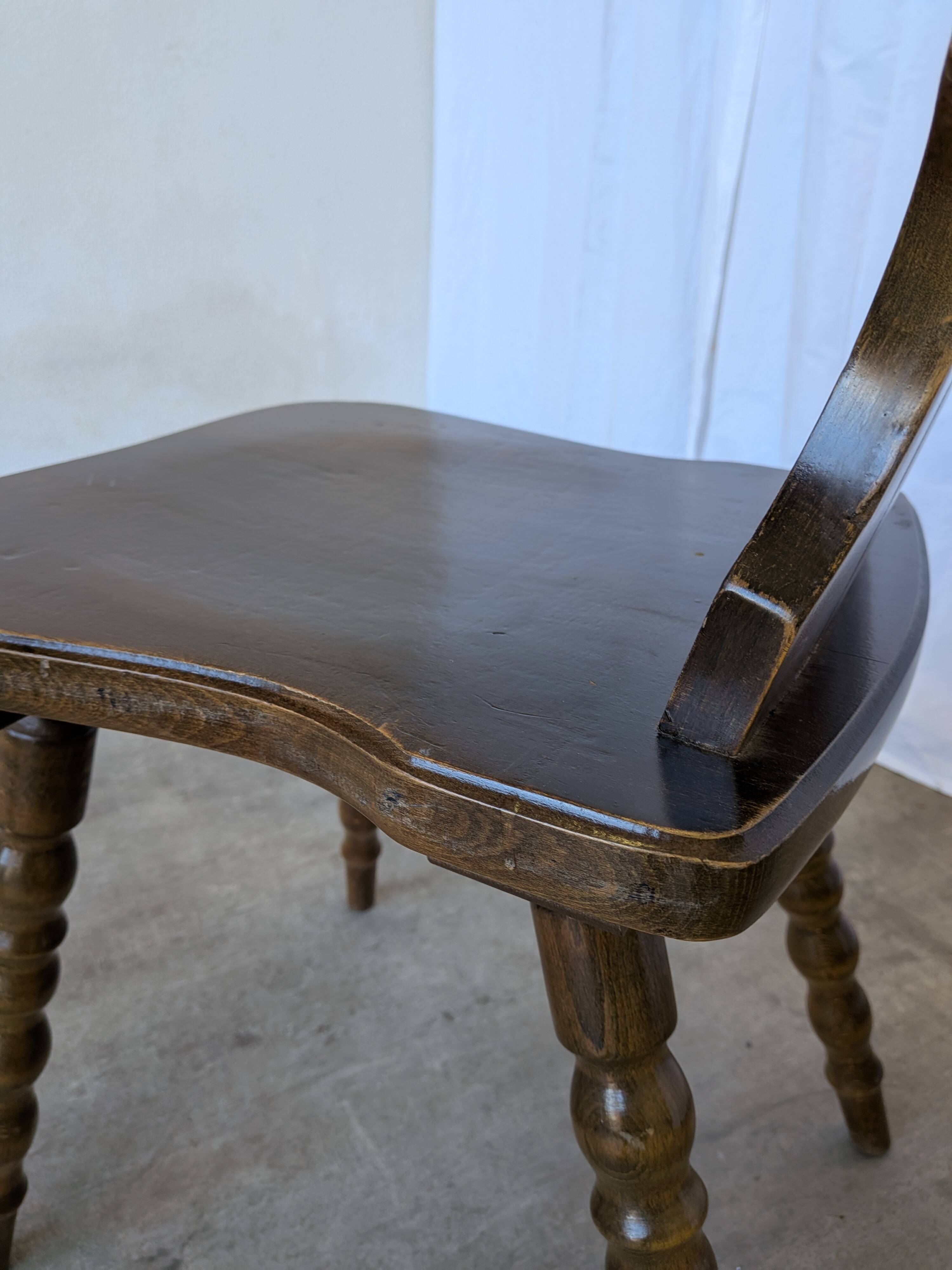 Vintage Tyrolean Heart Cutout Wooden Dining Chair / Bobbin-turned Legs