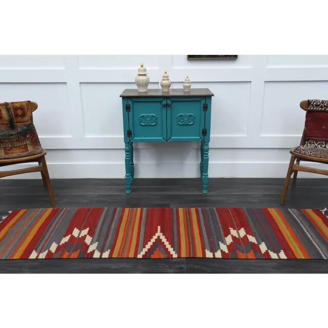 1970s Turkish Oushak Handmade Wool Cotton Orange Kilim Runner 72x252