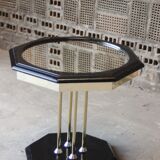 Table d'appoint hexagonale en bois laqué laiton & miroir 1970s