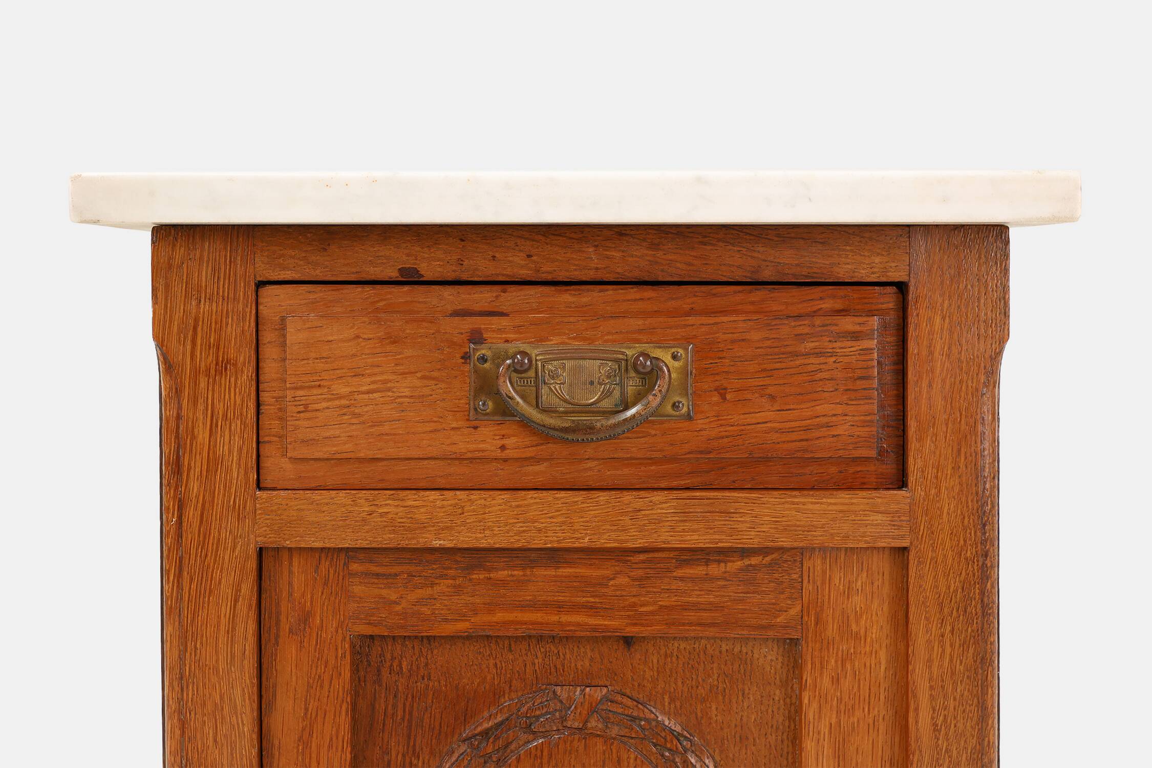 Art Deco nightstand in oak with Carrara marble top, France 1930s