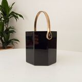 Art Deco ice bucket in black opaline and gilded brass